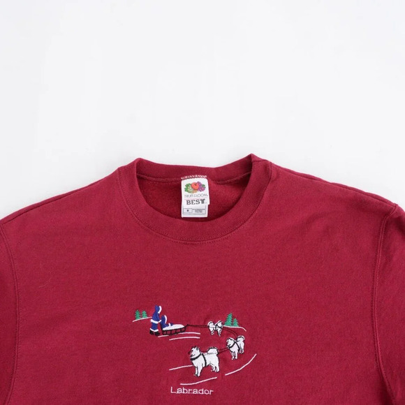 Vintage Fruit Of The Loom Embroidered  Labrador Sledding Crewneck Sweater M - Picture 10 of 11